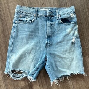 MOTHER Light Blue Distressed Jean Shorts